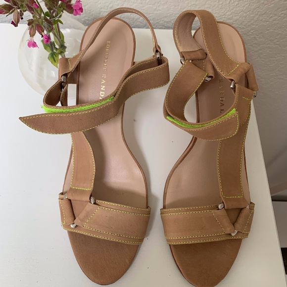 Loeffler Randall tan leather heeled sandals 9 - Picture 1 of 7